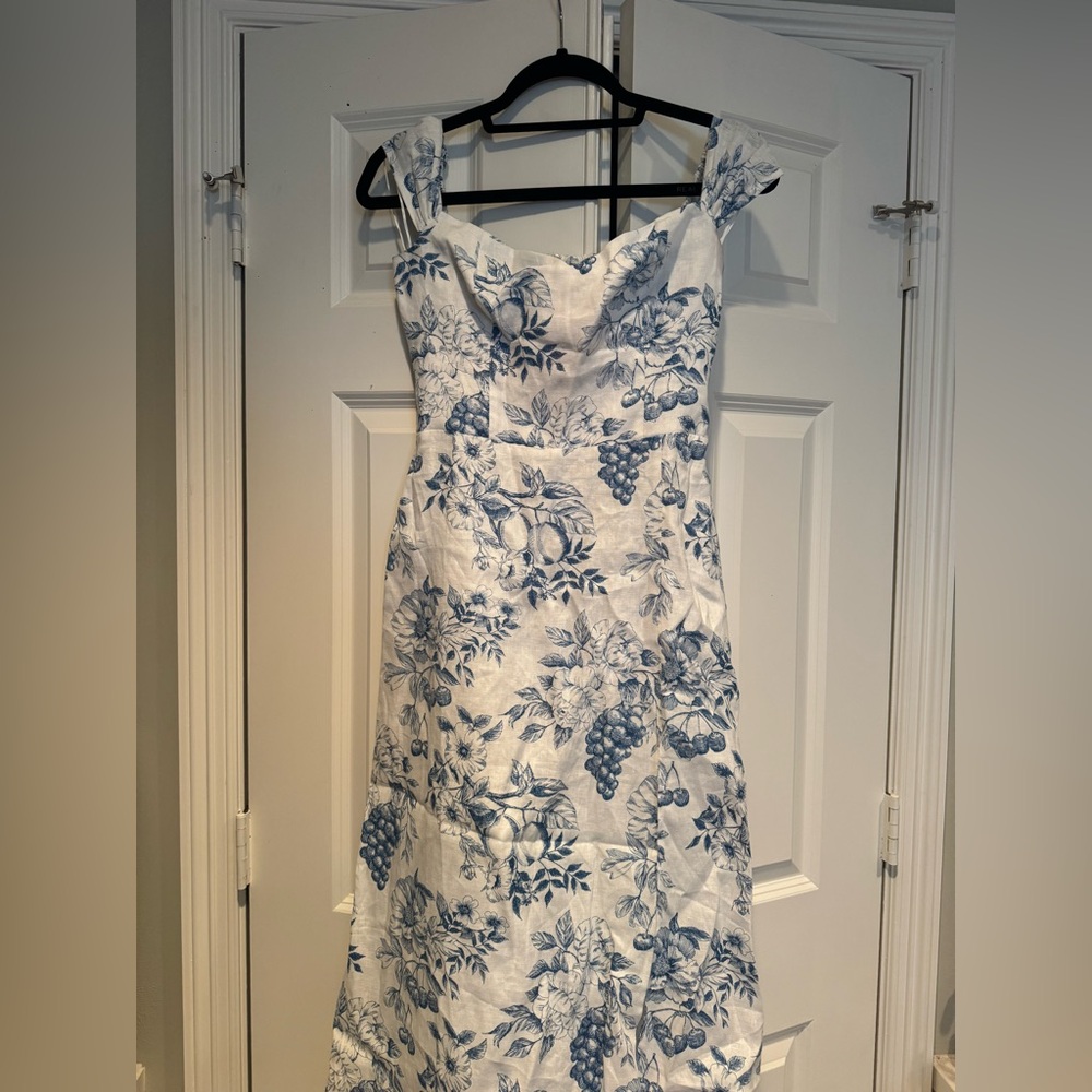 Reformation Blue and White Sweetheart Midi Sundress